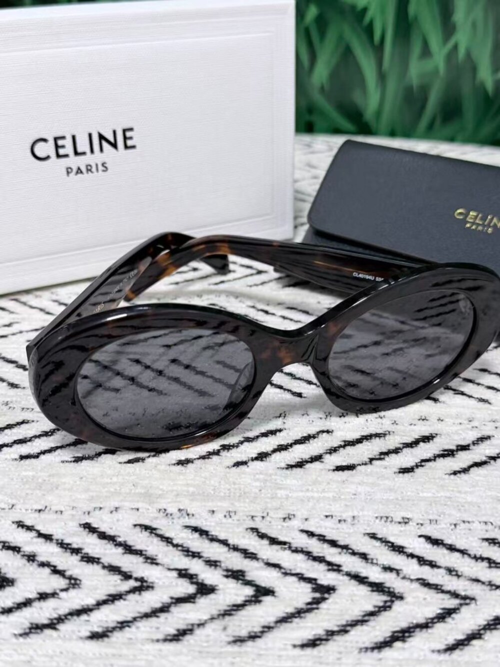 Celine Tortoiseshell Acetate Oval Sunglasses